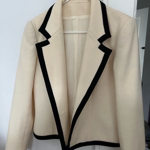cream cropped blazer with black detail